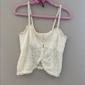 Lace Button-Front Cami Tank Top in Cream